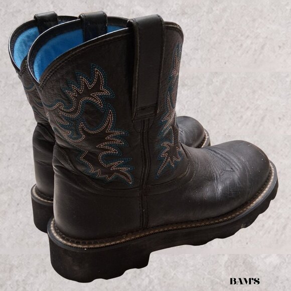 Ariat Fatbaby Black Leather Western Boots Blue Stitch | Women’s 9.5B | Lug Sole - Picture 7 of 9